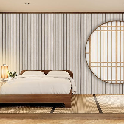 Wood Slat Wallpaper Peel and Stick Dead Wood Color 17.5x100 Inch Flat Finish Self Adhesive Wall Covering Wabi Sabi Japanese Inspired Minimalist Bedroom Decor