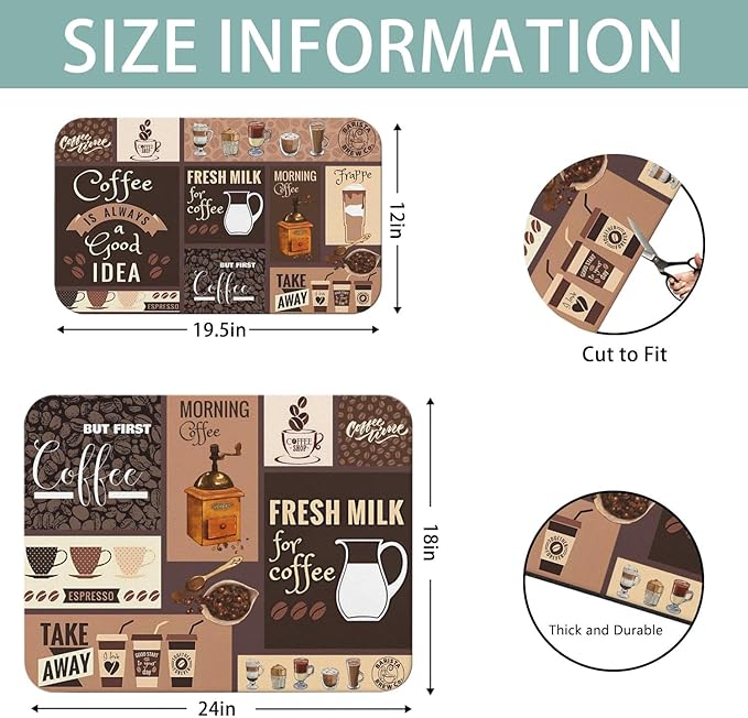 Dish Drying Mat for Kitchen Counter 2 Pack with Non-Slip Rubber Backing - Heat-Resistant Absorbent Coffee Bar Mat, Dish Rack Mat, Coffee Dish Drying Mats 18x24+19.5x12 inch