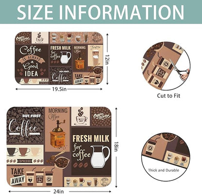 Dish Drying Mat for Kitchen Counter 2 Pack with Non-Slip Rubber Backing - Heat-Resistant Absorbent Coffee Bar Mat, Dish Rack Mat, Coffee Dish Drying Mats 18x24+19.5x12 inch