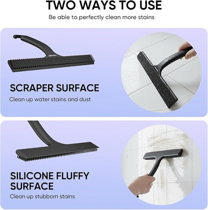 Shower Squeegee for Shower Glass Door Bathroom Accessories, Dual Head Wiper Cleans Water & Hair, Silicone Blade, Non-Slip Long Handle, Glass Window Door Wall Tile Cleaner