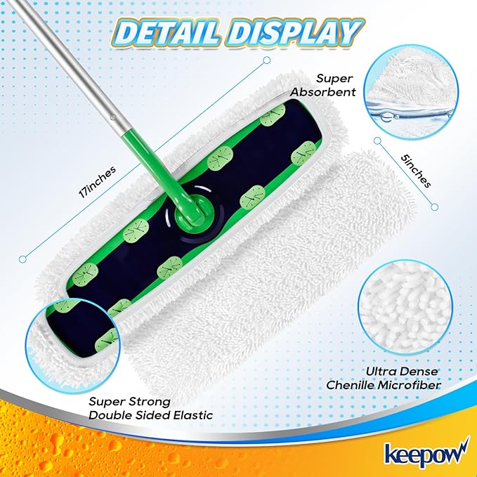 KEEPOW Reusable XL Wet Refills Compatible with Swiffer Sweeper XL, X-Large Dry Sweeping Cloths, Wet Mopping Cloths, Washable Microfiber XL Mop Pads Refills for Surface/Hardwood Floor Cleaning, 4 Pack