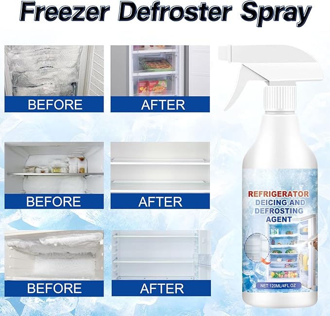 2PCS Freezer Defroster Spray,Defrosting Spray For Fridge Freezer,High Effective Refrigerator Defrosting Agent, Easy To Use, Fast Removal Of Ice, Can Be Used For Freezers, Refrigerators,Glass.