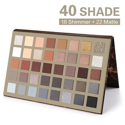 UCANBE Nude Eyeshadow Palette + 15 PCS Makeup Brushes Set, 40 Color Matte Shimmer Glitter Eye Shadow, Neutral Black Dark Grey Smoky Make Up Pallet Gift Kit Highly Pigmented Long Lasting Waterproof