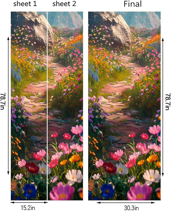 REDAMANCY Pink Blue Orange Wildflower Pathway Peel and Stick Door Stickers Vinyl 3D Door Mural Decals Decor Wallpaper Self-Adhesive, Waterproof, Removable