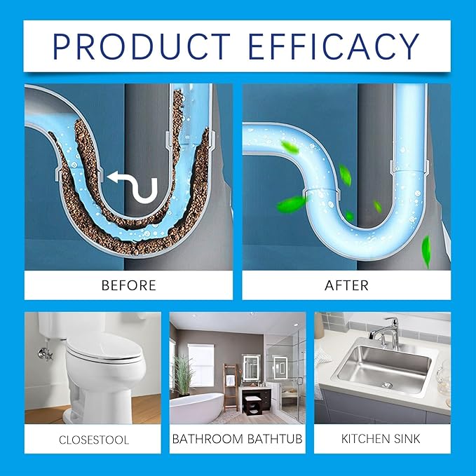 Wmool Pipeline Dredging Agent, Powerful Pipe Dredging Agent, Drain Clog Remover, Unclog Toilet Clog And Kitchen Sink Pipe Unblocker Powder, Quick Cleaning Drain Toilet Cleaner Tool