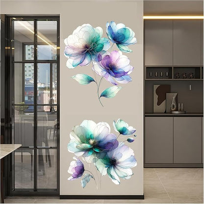 Boho Flower Wall Stickers Wildflower Floral Grass Peel and Stick Wall Stickers Living Room Bedroom Nursery Wall Decor (Blue)
