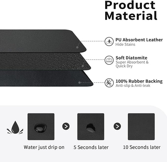 HotLive Dish Drying Mat for Kitchen Counter, Heat Resistant Drainer Mats with Non-slip Rubber Backed, Hide Stain Kitchen Super Absorbent Draining Mat, Easy to Clean Dish Rack Pad, Black 18"x28"