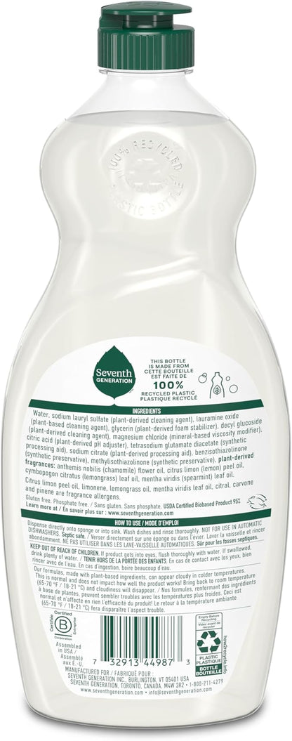 Seventh Generation Dish Soap Liquid Chamomile & Lemon Scent Pack of 6 Dishwashing Soap Dish Detergent Liquid Soap 19 oz