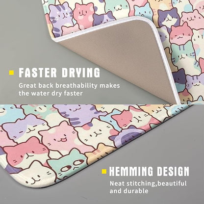 Colorful Cats Dish Drying Mat 16x18 inch Cute Animal Microfiber Reversible Fast Dry Dishes Drainer Rack Pad for Counter Kitchen Table Decor