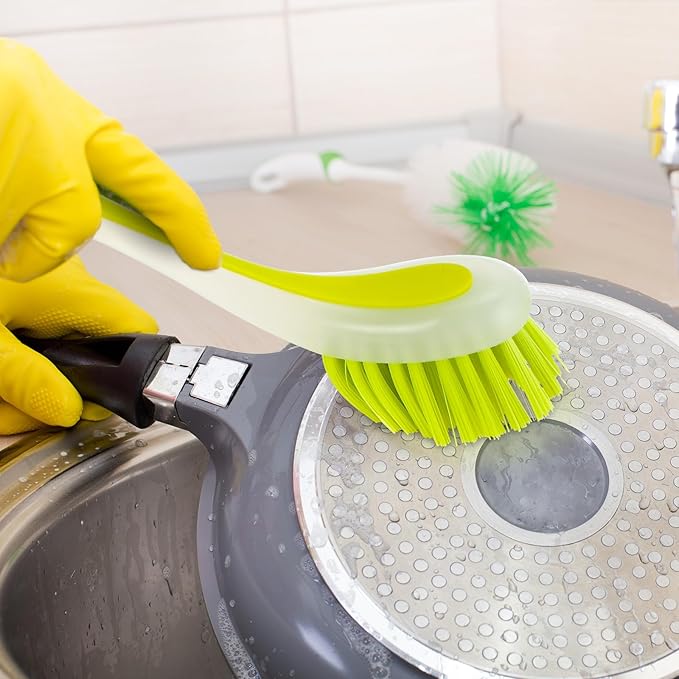 Boao 20 Pieces Long Dish Brush with Handle Assorted Color Dishwashing Brush with Suction Cup Multipurpose Cleaning Tool for Kitchen, Toilet, Etc