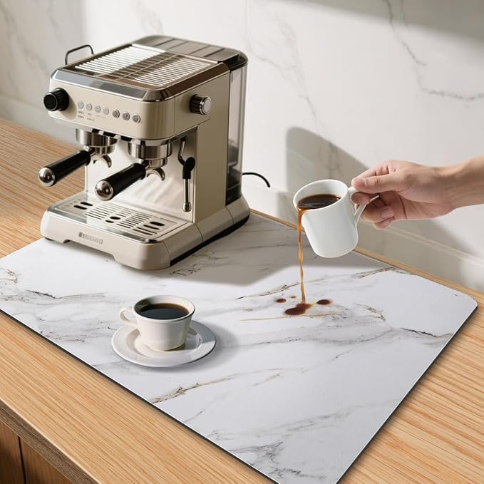 CooRug Marble Pattern Dish Drying Mat, Absorbent Coffee Bar Mat for Kitchen Counter, Non-slip Pad with Rubber Backed, Washable and Easy to Clean 12" x 20" Brick Marble