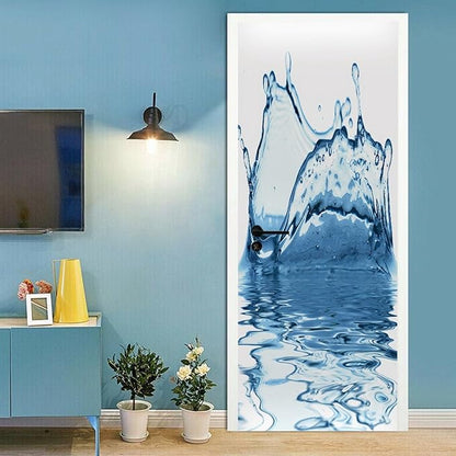 A.Monamour 3D Door Stickers for Interior Doors Splashes of Blue Water on A White Background Vinyl Waterproof Self Adhesive Door Mural Decals for Bedroom Office Bathroom 95x215cm