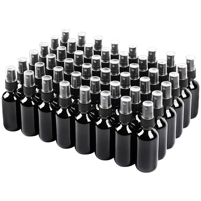 NOOEEISS Black Glass Small Spray Bottle 2 oz 48 Packs,Fine Mist Sprayer Small Clear Bottles,Refillable Containers mini spray bottles for Cleaning Solutions and Skin Care (Black 48pcs)