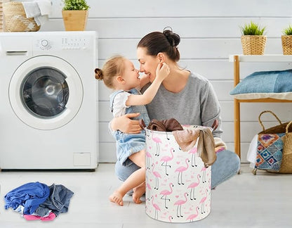 Flamingo Pink Laundry Hamper Baby Girl Laundry Basket Kids Toy Storage Bins Nursery Hamper for Girls Room Decor Bedroom Bathroom Gift Basket(Love Flamingo)