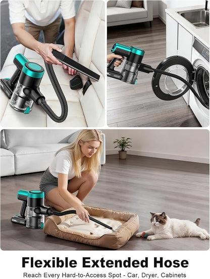 Cordless Vacuum Cleaner,58kPa/10-in-1 Stick Vacuum with 29-inch Hose and LED Lighting Brush,50Mins Runtime Vacuum Cleaner for Home,Self-Standing Vacuum with Anti-Tangle Brush for Pet Hair/Carpet/Floor