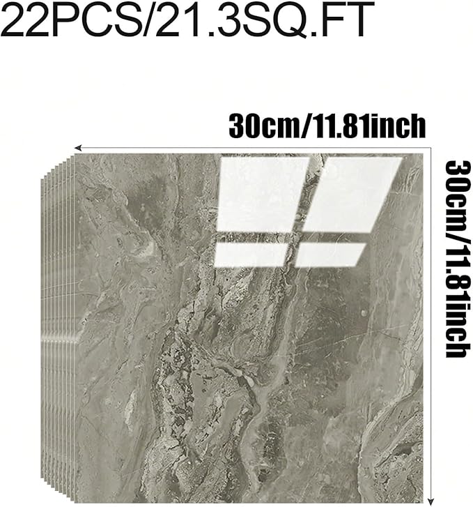 Chejiaye 22pcs Marble Peel and Stick Backsplash Waterproof Washroom Wall Panels, Peel and Stick Tile, PVC Foam Wall Panels for Kitchen,Bathroom,Living Room,Grey (Not Real Tile,11.8" x 11.8")