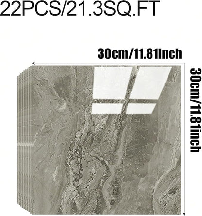 Chejiaye 22pcs Marble Peel and Stick Backsplash Waterproof Washroom Wall Panels, Peel and Stick Tile, PVC Foam Wall Panels for Kitchen,Bathroom,Living Room,Grey (Not Real Tile,11.8" x 11.8")
