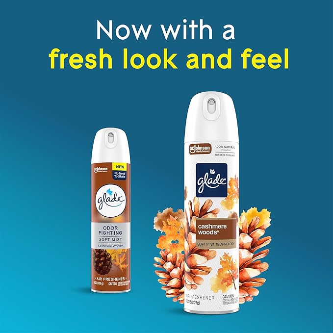 Glade Air Freshener Room Spray, Cashmere Woods Scent, Odor Fighting to Deliver Long Lasting Freshness, 7.3 Oz, 6 Count