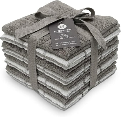 100% Cotton Terry Dish Cloth & Dish Towel, 8 Pack, Super Soft and Absorbent Kitchen Towels, Perfect for Kitchen Cleaning and Dish Washing (Grey (Solid and Checks) 8 Pack)