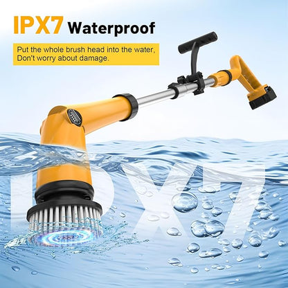 1500 RPM Electric Spin Scrubber for DeWalt 20V Battery, Power Shower Scrubber for Bathroom/Floor/Bathtub/Toilet/Tile,Electric Cleaning Brush with Long Handle & 8 Replaceable Brush (Yellow)