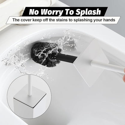 BGL Toilet Brush with Holder Set White Aluminium Standing for Bathroom Toilet Bowl Cleaner Brush and Holder Set, Square Design
