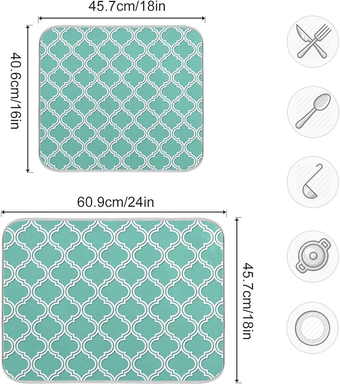 Super Absorbent Dish Drying Mat, Microfiber Fast-Drying Dish Mat, 24" x 18", Kitchen Dish Drying Pad, Seamless Moroccan Pattern