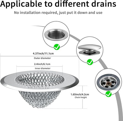 TRAPMATE Tub Stopper, Reversible Bathtub Drain Hair Catcher & Stopper, Ultra Revolutionary Bath Tub Drain Protector, Stainless Steel Hair Catcher & Silicone Stopper, 4.4" Drain Cover for Shower, Bath