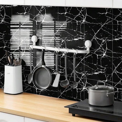 Chejiaye 10pcs Marble Peel and Stick Backsplash Waterproof Washroom Wall Panels, Peel and Stick Tile, PVC Wall Panels for Kitchen (Black Marble Tiles, 11.8" x 11.8" x2.5MM x 10Pack)