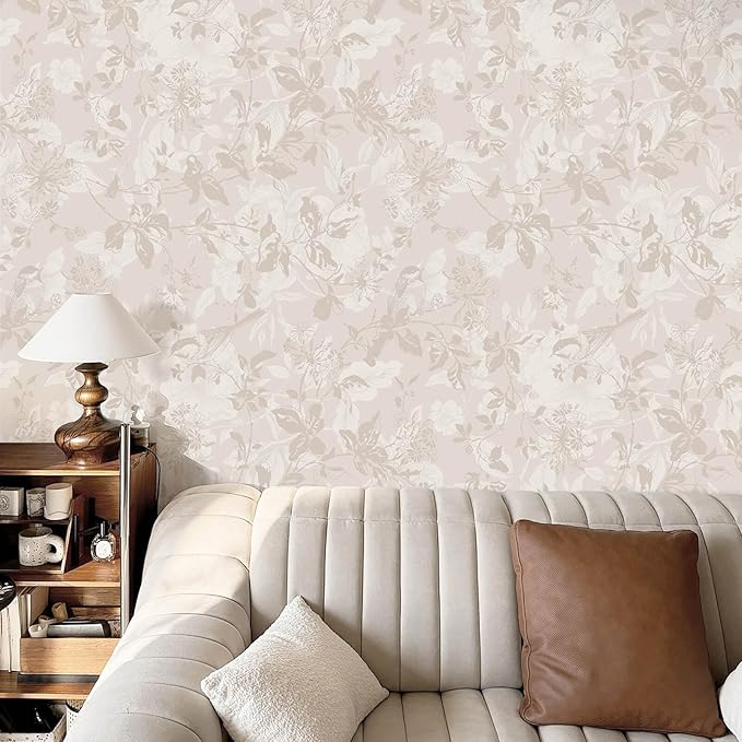 Heroad Beige Brown Wallpaper Floral Wallpaper Peel and Stick Boho Contact Paper Vintage Wall Paper Removable Self-Adhesive for Bedroom Cabinets Decoration Thicken Vinyl 17.3" x 197"