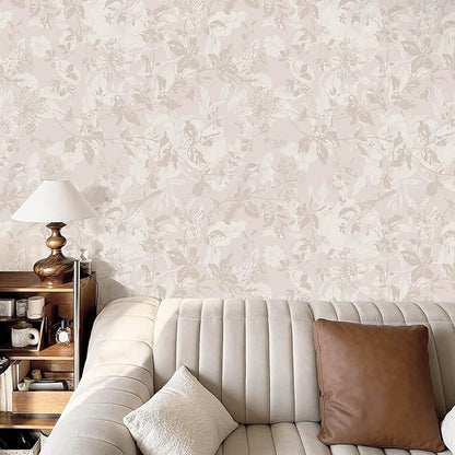 Heroad Beige Brown Wallpaper Floral Wallpaper Peel and Stick Boho Contact Paper Vintage Wall Paper Removable Self-Adhesive for Bedroom Cabinets Decoration Thicken Vinyl 17.3" x 197"