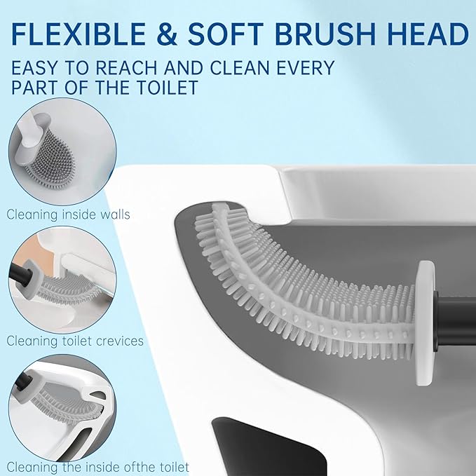RV Essentials, RV Toilet Brush, Toilet Brush Silicone Won't Damage Toilets, Wall Mounted Toilet Brush Black-Anti-Roll, Anti-Drip Design, Suitable for RV Travel Trailers and Campers