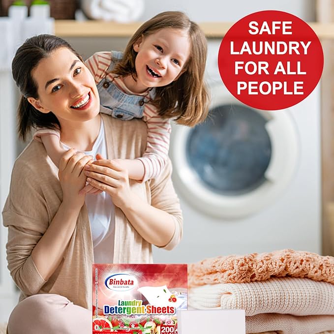 Binbata Laundry Detergent Sheets, 200 Loads Scarlet Encounter Scent Hypoallergenic Eco Laundry Sheets, Biodegradable Plastic Free Liquidless Laundry Sheets Detergent Suitable for Sensitive Skin