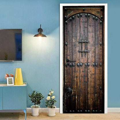 3D Peel and Stick Murals - Wooden Door Wallpaper Self-Adhesive Removable PVC Waterproof Poster for Bedroom Living Room 37.4 x 82.7 inch