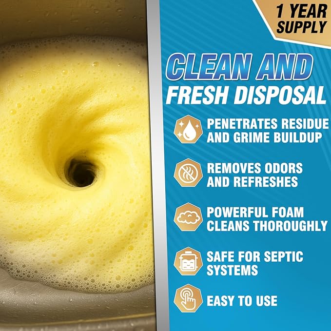 Yeardera Garbage Disposal Cleaner and Deodorizer Tablets - 50 Count (1-Year Supply), Powerful Foaming Sink Cleaner, Quickly Eliminates Odors (49, Tablet)