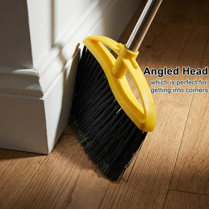 Gloffer Soft Bristles Broom for Indoor Sweeping, Household Cleaning Angle Broom with 55inch Long Handle for Home Office Hardwood Tile Floors Kitchen