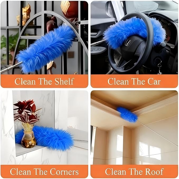 Duster Cleaning Kit 4 Pack, with Extra Long Extension Pole 110 inch,Washable Dusters for Cleaning Furniture, Ceiling Fan, Blinds, Baseboards, Cobwebs, Car, Home Office Cleaning Supplies