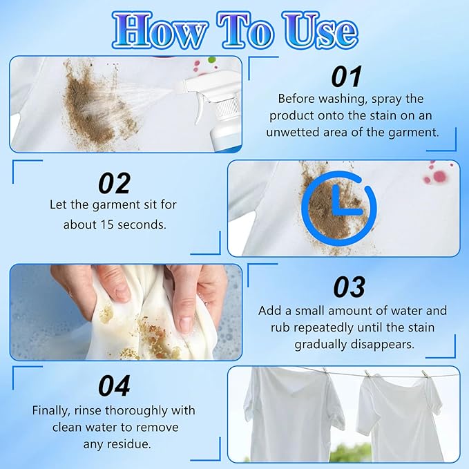Non Ionic Clothing Emulsifier Stain Remover, Portable Dry Cleaning Stain Removal Spray, Powerful Laundry Stain Remover Spray, Active Enzyme Laundry For Clothes (2pc)