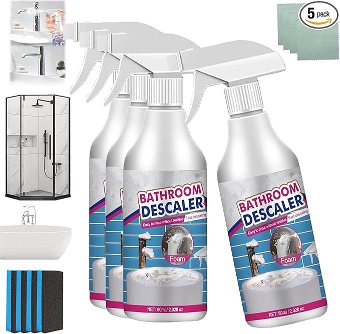 Stubborn Stains Cleaner Bathroom Descaler Cleaner,Acssart Bathroom Descaler,Bathroom Descaler Spray,Powerful Descaling Cleaning Agent,Bubble Cleaner Foam,All Purpose Rinse Cleaning Foam (4PCS)