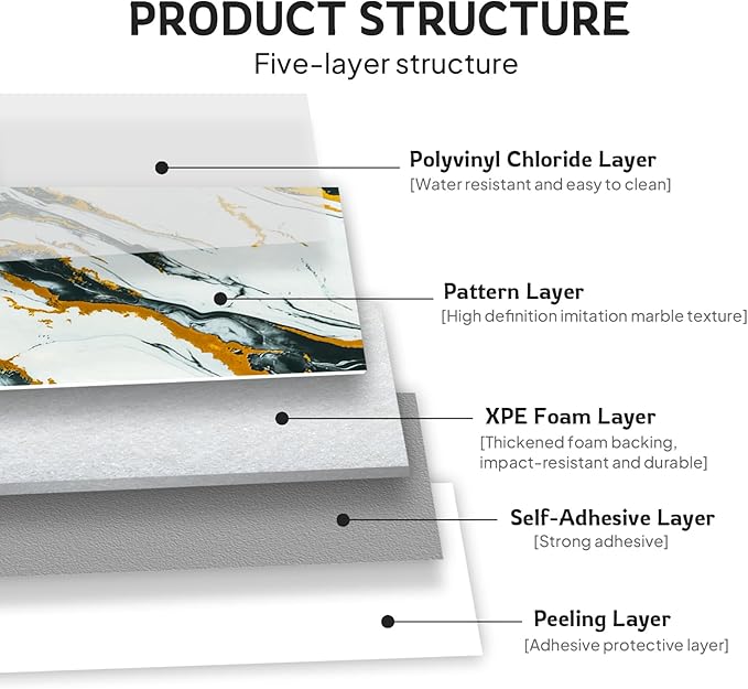 2.4mm Thick Marble Peel and Stick Wall Panels, Self-Adhesive Waterproof Wallpaper for Kitchen Backsplash, Bathroom Wall Decor, 30 Sheets