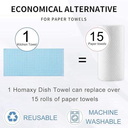 Homaxy 100% Cotton Terry Kitchen Towels(Sky Blue, 13 x 28 inches), Checkered Designed, Soft and Super Absorbent Dish Towels, 8 Pack