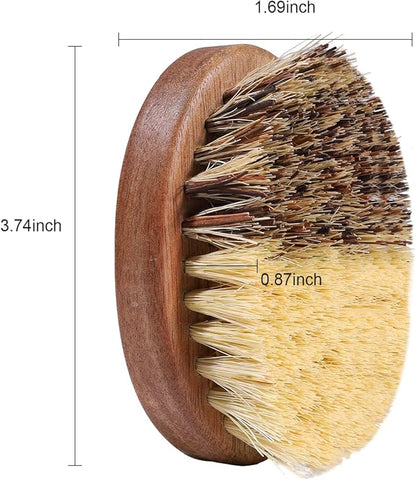 Fruit & Vegetable Cleaning Brush with Acacia Wooden Handle, Dual Bristle Produce Scrubber with Sisal and Palm Fibers, Oval Easy-Grip Design, Single Brush with Box,Brown
