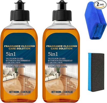 2PCS 5 In 1 Floor Cleaner, 2026 New 5 In 1 Fragrance Cleaning Care Solution, For Hardwood Floors, Natural Shine For Mopping Home, Kitchen And Bathroom(Sponge*1+Cloth*1)