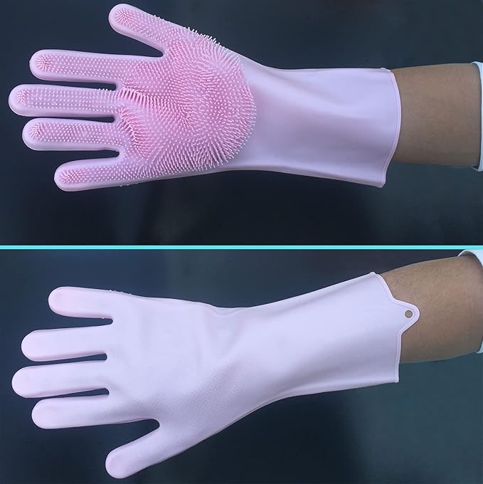 Dishwashing Gloves Kitchen Magic Gloves Dishwashing Brush (Pink)