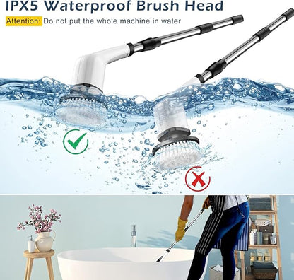 Electric Spin Scrubber, Cordless Cleaning Brush Scrubber for Home, 8 Replaceable Brush Heads, 3 Adjustable Size, 2 Speeds for Bathroom Shower Bathtub Glass Car