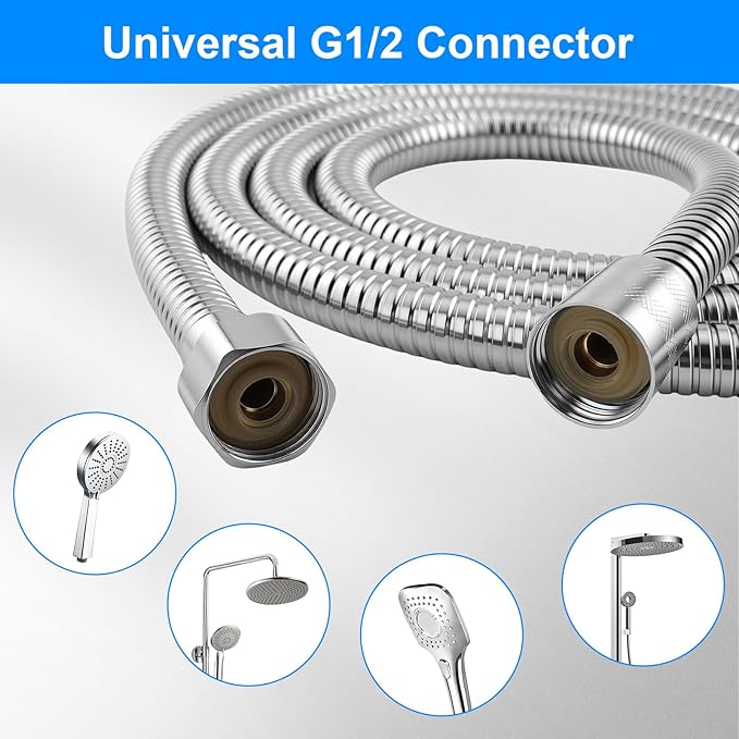 79-Inch Stainless Steel Shower Hose, FSDIYU Extra Long Flexible Anti-Kink Handheld Shower Head Hose with Universal G1/2 Insert for Pet Bathing, RV Cleaning, Bidet Hoses Extension Replacement