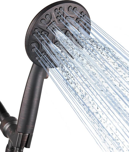 Cobbe 8-Setting Handheld Shower Head with High Pressure Shower Heads - Bathroom Showerhead Set - Detachable Showerhead with 5ft Stainless Steel Hose and Brass Swivel Bracket (ORB)
