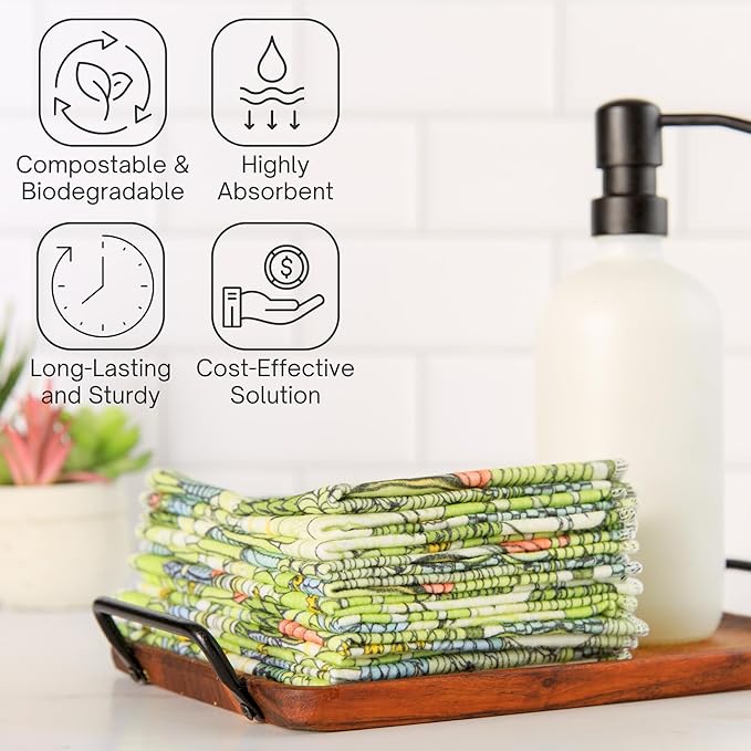 Reusable Cloth Towels - 12' x 10' Cotton Flannel Kitchen Cloth - 24 Count - Cactus
