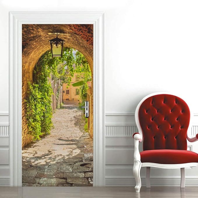 3D Door Stickers Murals Peel and Stick - TOSKANA Corridor - Door Wallpaper Self-Adhesive Door Decals Removable PVC Waterproof Door Poster for Bedroom Living Room Door Decoration 33.9"x78.7"