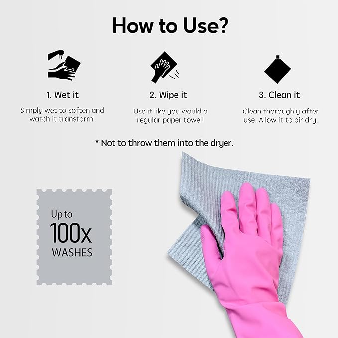 Swedish Dishcloths for Kitchen, 10 Pack Reusable Paper Towels Washable, Ultra Absorbent Dish Towels for Washing Dishes, Non-Scratch Cellulose Sponge Cloths, No Odor, Biodegradable