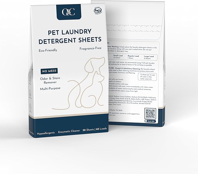 Pet Laundry Detergent Sheets Enzyme Based Odor & Pet Urine Remover-Pet Safe Laundry Sheets-Stain Eliminator-HE Washer Friendly-60 Loads-Carpet & Upholstery Cleaner